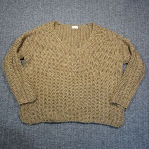 Pol Chunky Sweater Womens S Brown Oversized Cable Knit V Neck Boxy Pullover Boho